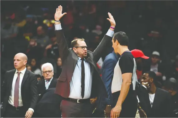  ?? ADAM HAGY/USA TODAY ?? Nick Nurse says the Raptors wouldn’t be a dominant defensive unit without “big-time” assistant coaches Adrian Griffin, Nate Bjorkgren and Sergio Scariolo.