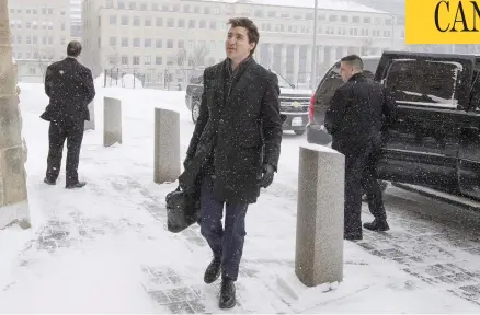  ?? FRED CHARTRAND / THE CANADIAN PRESS ?? Prime Minister Justin Trudeau arrives for a Liberal caucus meeting on Parliament Hill on Sunday. The House is set to resume in a week.