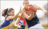  ?? GETTY ?? Hannah Mouncey (right) hoped to play AFLW in 2019.