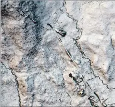  ??  ?? A more recent site is the Barite mine in Glen Sannox which was first mined in 1840 and which petered out in 1938. This visualisat­ion from the airborne laser scanning data shows the holes in the hillside, the trolley-way and the quarry waste on the north side of the glen.