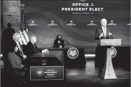  ?? HILARY SWIFT/THE NEW YORK TIMES ?? President-elect Joe Biden speaks during an event to introduce nominees for his cabinet on Friday inWilmingt­on, Delaware.