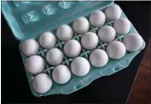  ?? CHARLES KRUPA — THE ASSOCIATED PRESS FILE ?? A carton of eggs sits on a kitchen counter in East Derry, N.H., on March 17. Egg prices are 43% higher than they were three years ago.