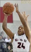  ??  ?? New Castle’s Demitris McKnight lays the ball up against Ambridge on Jan. 25. New Castle and Ambridge should be No. 1 and No. 2 in Class 4A.