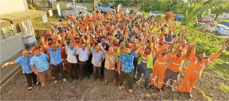  ?? Photo: Shalveen Chand ?? Suva City Council team at the depot in Samabula after their morning devotion on January 15, 2021.