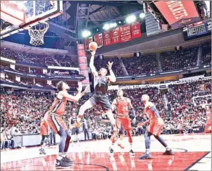  ?? CATO CATALDO/NBAE/GETTY IMAGES/AFP ?? Russell Westbrook of the Houston Rockets shoots the ball against the Portland Trail Blazers on Monday at the Toyota Centre in Houston, Texas.