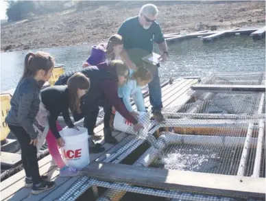  ?? Photo courtesy of Miranda Joseph ?? Yuba County children help transport rainbow trout from a truck to fish pens at Collins Lake on Thursday.