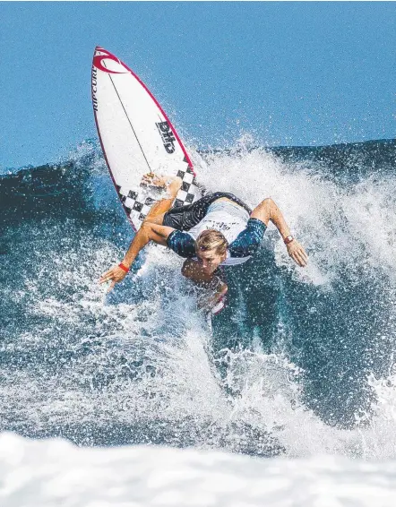  ?? Picture: AAP/WSL ?? Australia's Jacob Willcox on his way to exiting the WSL event in Bali in yesterday’s opening heat.