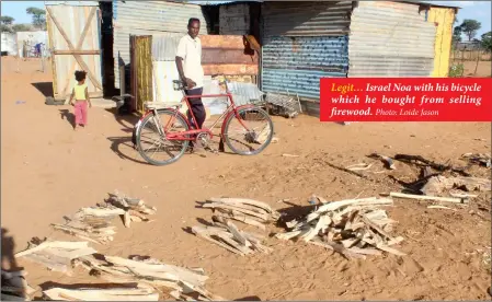  ?? Photo: Loide Jason ?? Legit… Israel Noa with his bicycle which he bought from selling firewood.