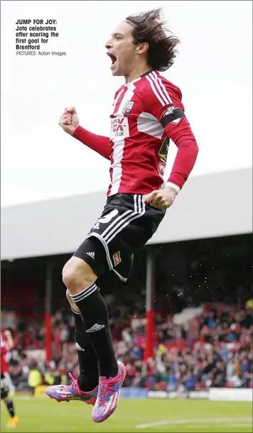  ?? PICTURES: Action Images ?? JUMP FOR JOY: Jota celebrates after scoring the first goal for Brentford