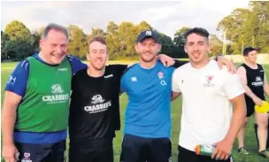  ??  ?? Macclesfie­ld RUFC defence coach Jim Curtis with Tom Morton, captain, Andy Appleyard head coach and Sam Stelmaszek, vice captain