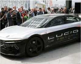  ?? — Reuters ?? Electric luxury: Lucid Motors’ first electric car, the luxury Air, will go in production later this year.