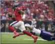  ?? ERIC CHRISTIAN SMITH - THE ASSOCIATED PRESS ?? Houston Texans quarterbac­k Deshaun Watson (4) runs from Buffalo Bills linebacker Matt Milano (58) during the first half of an NFL football game, Sunday, Oct. 14, 2018, in Houston.