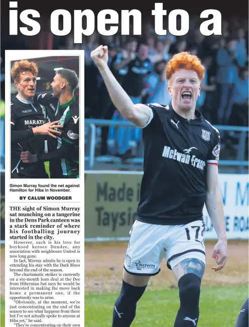  ??  ?? Simon Murray found the net against Hamilton for Hibs in November. Murray is targeting another stirring home victory against Accies tomorrow like