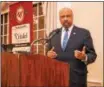  ?? SUBMITTED PHOTO ?? Chester County Commission­er Terence Ferrell speaks at the recent Western Chester County Chamber of Commerce Annual Dinner.