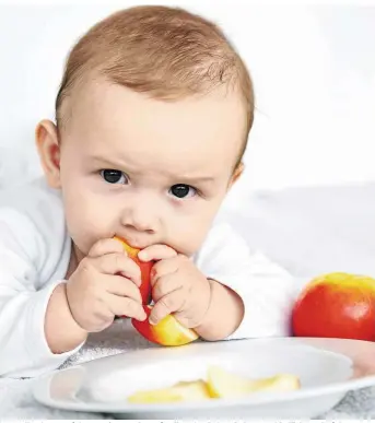  ??  ?? Lustvoll Nahrung erfahren: Beim Umstieg auf Beikost hat jedes Kind unterschie­dliche Bedürfniss­e