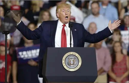  ?? GERRY BROOME — THE ASSOCIATED PRESS ?? President Donald Trump speaks at a campaign rally in Greenville, N.C., on Wednesday.