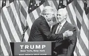  ?? JASON SZENES/EPA ?? GOP presidenti­al candidate Donald Trump calls Mike Pence “my partner in the campaign” as he introduces the Indiana governor to the nation Saturday morning in New York City.