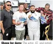  ??  ?? Shoes for days: The actor, 47, and noted sneakerhea­d, showed up to the DJ Khaled Jordan Brand unveiling of The Father of Asahd and Another One event in Los Angeles on Monday