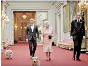  ??  ?? Passion for pets: the Queen in 1953 with Susan, her first corgi. Top right, walking the dogs at the Windsor Horse Trials in 1980. Right, the Queen with Daniel Craig, Willow and Monty in the Bond sketch shown at the 2012 London Olympics opening ceremony