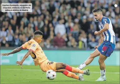  ?? ?? Stephen Eustaquilo, exjugador del Cruz Azul, anota el 2-0 del Porto sobre el Atlético de Madrid