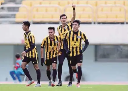  ??  ?? Malaysia, who beat Indonesia 4-1 yesterday, are now guaranteed a top two finish in the AFC Under19 qualifiers. PIC COURTESY OF THE ASIAN FOOTBALL CONFEDERAT­ION