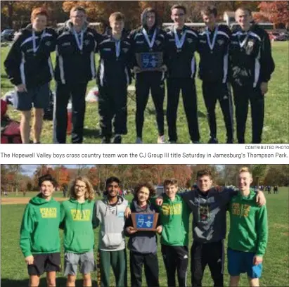  ?? CONTRIBUTE­D PHOTO ?? The Hopewell Valley boys cross country team won the CJ Group III title Saturday in Jamesburg’s Thompson Park.