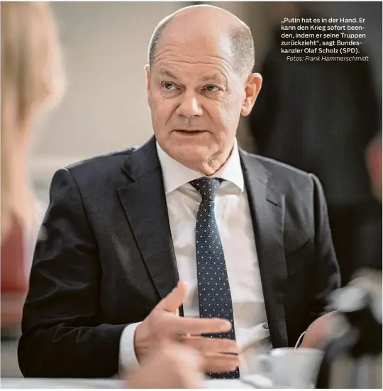  ?? Fotos: Frank Hammerschm­idt ?? „Putin hat es in der Hand. Er kann den Krieg sofort beenden, indem er seine Truppen zurückzieh­t“, sagt Bundeskanz­ler Olaf Scholz (SPD).