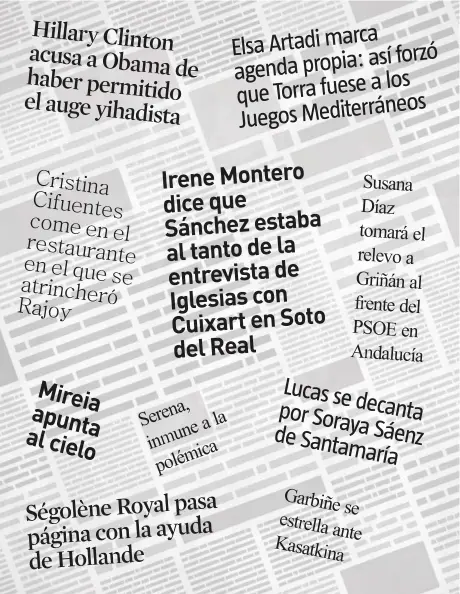  ??  ?? Múltiples ejemplos
En titulares de prensa es fácil encontrar a las mujeres citadas por su nombre completo y a sus colegas varones sólo por el apellido