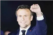  ?? ?? French President Emmanuel Macron celebrates with his supporters in Paris, France, Sunday, April 24, 2022. (AP)