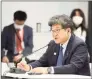  ?? Du Xiaoyi / Associated Press ?? Koichi Hagiuda, Japan’s Minister of Education, Culture, Sports, Science and Technology, speaks during an online meeting focused on how to pull off the delayed Tokyo Games, in Tokyo on Thursday.
