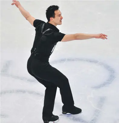  ??  ?? Nine-time Canadian champion Patrick Chan competes in the men’s short program at the world figure skating championsh­ips in Helsinki on Thursday. Chan is in striking distance heading into Saturday’s free-skate final. JOHN MACDOUGALL / AFP / GETTY IMAGES