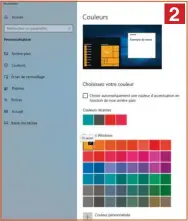 ??  ?? L’interface de base de Windows s’affiche dans un bleu azur que Microsoft utilise depuis longtemps, mais ce n’est peut-être pas votre couleur de prédilecti­on. Dans l’onglet de personnali­sation des paramètres, il est possible de changer cela. Avantage de Windows 10 et de ses assistants, quand vous allez cliquer sur une des couleurs du nuancier, ou que vous allez utiliser « couleur personnali­sée » pour choisir une couleur non prédéfinie, la fenêtre de l’assistant vous montre à quoi va ressembler votre interface avec cette couleur.