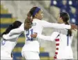  ?? AP photo ?? Jessica McDonald (center) of the U.S. celebrates after scoring a goal Thursday.