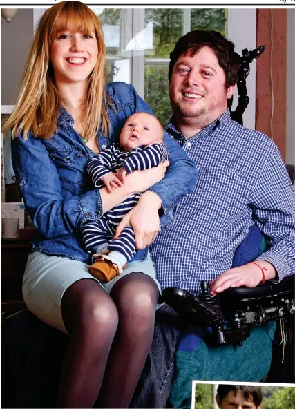  ??  ?? The three of us: Ellen and Tom with baby Ori, aged six weeks Sporty: Tom before his accident