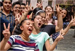  ?? — PTI ?? Students celebrate after the Central Board of Secondary Education declared Class 10 results in Amritsar on Tuesday.