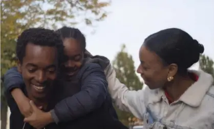  ??  ?? Optimistic and tender … Aki Omoshaybi, left, with Taye Matthew and Pippa Bennett-Warner in Real.