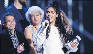  ??  ?? After winning the breakthrou­gh artist of the year Juno Award, Colombian-Canadian singer-songwriter Jessie Reyez performed her hit single Figures with help from Daniel Caesar, who won for R&B/soul recording of the year.