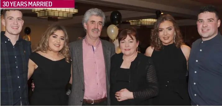  ??  ?? John and Frances Brennan celebratin­g their 30th wedding anniversar­y in The Lisdoo with Niall, Sarah, Grace and Tony Brennan.