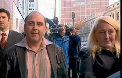  ??  ?? A Nine News video grab shows Tony Mokbel and Nicola Gobbo in May 2004.