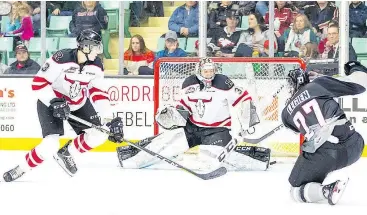  ?? — ROB WALLATOR ?? Jared Legien, right, has gone home to play Junior A in Saskatchew­an — ‘an amicable split after a three-game tryout with the Giants.