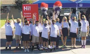  ?? COURTESY PHOTO ?? Ramona Lutheran Christian School third- and fourth-graders celebrate their conversati­ons with an astronaut.