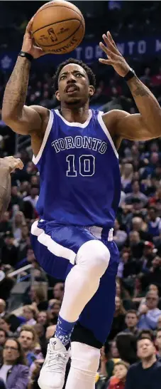  ?? FRANK GUNN/THE CANADIAN PRESS ?? Raptor DeMar DeRozan heads into the final game of the regular season with 31 games of 30 points or more, and more than 2,000 in total.