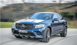  ??  ?? The GLC 43 AMG has all the aggressive cosmetics to give it presence, left. Right: The AMG fettled V6 produces 270kW and 520Nm. Below right: The coupe profile of the GLC is proving popular worldwide. Below left: The interior gets the usual AMG styling...