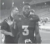  ??  ?? ASU running back Eno Benjamin smiles after his 312-yard rushing game against Oregon State on Sept. 29. ROB SCHUMACHER/THE REPUBLIC