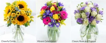  ??  ?? Cheerful Smile Vibrant Celebratio­n Classic Rose and Freesia