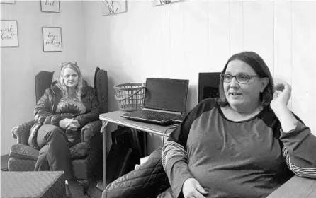  ?? ANDREW SELSKY/AP ?? Anne Muilenburg, right, and Debra Cross last week in Muilenburg’s office in Provoking Hope, which helps people who are addicted to drugs.