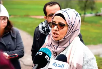  ?? Rana Ghanem, a member of the Yemeni government's delegation, speaks to journalist­s in Rimbo, 50km north of Stockholm, Sweden, on Saturday. ??