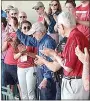  ?? Photograph courtesy of Brandon Davis ?? Jay Churchwell applauded at Razorbacks ball game Saturday.