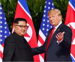  ??  ?? The landmark 2018 meeting between North Korea’s Kim Jong-un and US President Donald Trump.