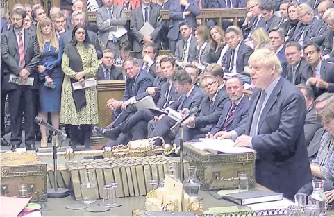  ?? REUTERS ?? Britain’s Prime Minister Boris Johnson speaks at the House of Commons as parliament discusses Brexit in London earlier this month.